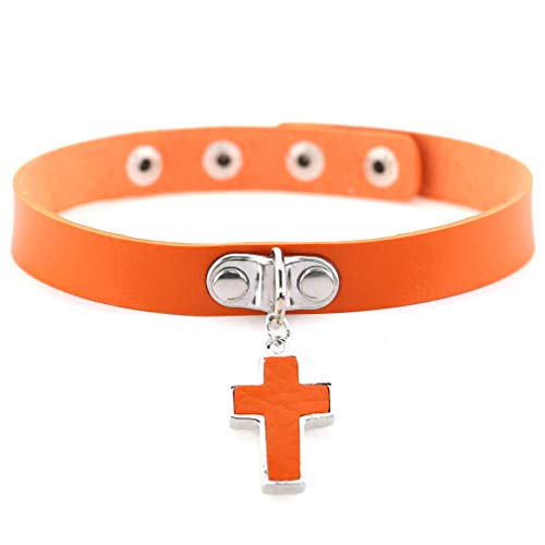 LAFATINA Goth Kreuz Leder Choker Halsband Halsketten für Frauen Mädchen Halloween Cosplay Kostüm Weihnachten Ostern von LAFATINA