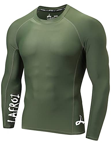 LAFROI Herren Langarm UPF 50+ Kompressionsshirt Rash Guard-CLYYB (Asymmetric Olive,LG) von LAFROI