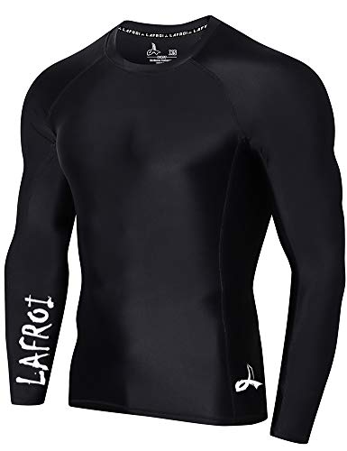 LAFROI Herren Langarm UPF 50+ Kompressionsshirt Rash Guard-CLYYB (Asymmetric Black,LG) von LAFROI