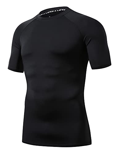 LAFROI Herren Kurzarm Kompressionsshirt UPF 50+ Rash Guard-CLY08D (Black,LG) von LAFROI