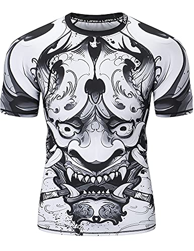 LAFROI Herren Kurzarm Kompressionsshirt UPF 50+ Rash Guard-CLY08D (Hannya,XXXL) von LAFROI