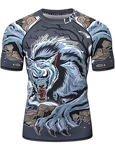 LAFROI Herren Kurzarm Kompressionsshirt UPF 50+ Rash Guard-CLY08D (Werewolf,XXL) von LAFROI