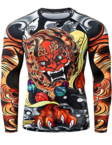 LAFROI Herren Langarm UPF 50+ Kompressionsshirt Rash Guard-CLY08C (Lion Dance,XXL) von LAFROI