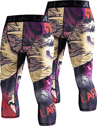 LAFROI Men's 2-Pack Compression Fit 3/4 Tights Leggings with Pcoket/Non-Pocket-YSK10 Blood Moon Size LG von LAFROI