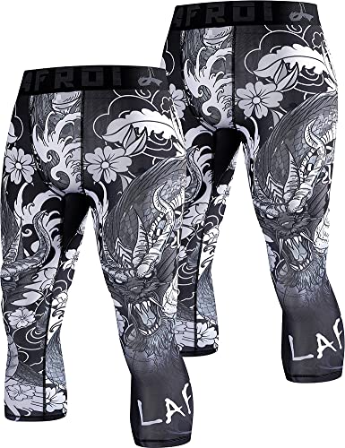 LAFROI Men's 2-Pack Compression Fit 3/4 Tights Leggings with Pcoket/Non-Pocket-YSK10 Dragon Size XL von LAFROI