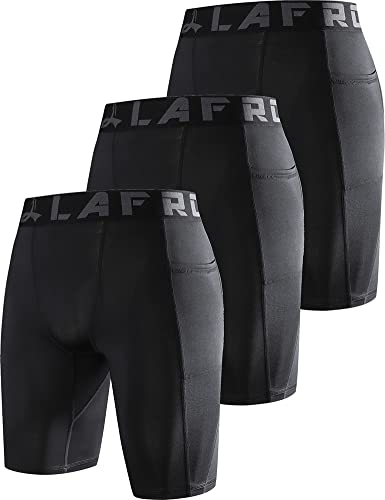 LAFROI Men's 3-Pack Quick Dry Cool Compression Fit Tights Shorts Waistband -YSK09 Pocket Black Size XL von LAFROI