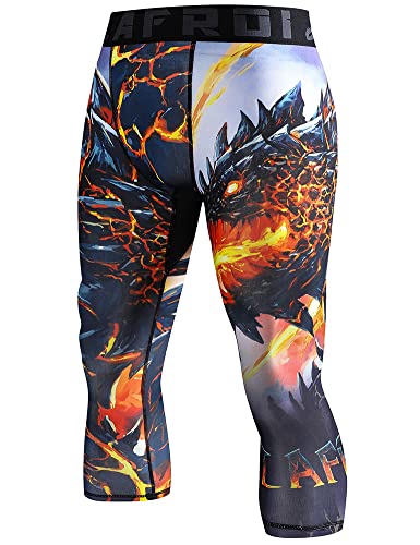 LAFROI Men's Compression Fit 3/4 Tights Leggings with Pcoket/Non-Pocket-YSK10 Melted Wings Size XXL von LAFROI