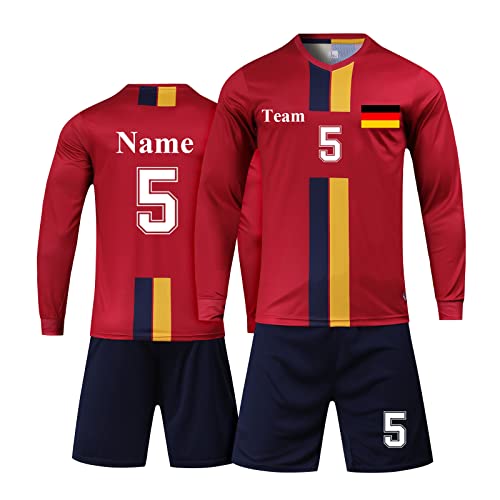 personalisiertes fußball Trikot Kinder mit Namen Nummer Team und Logo torwarttrikot Herren Uns (Langes Rot) von LAIFU