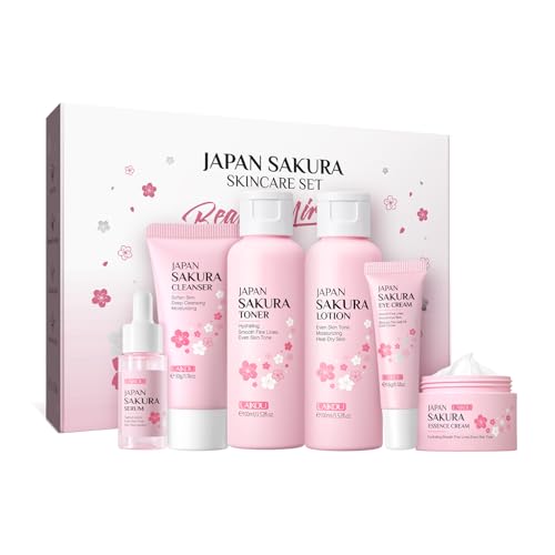 LAIKOU Hautpflege Geschenkset Frauen, 6 Stück Sakura Gesichtspflege Set, Beauty-Geschenksets, Hautpflegeset Mädchen mit Reiniger Toner Lotion Serum Augencreme Gesichtscreme | Feuchtigkeit Anti-Aging LAIKOU Hautpflege Geschenkset Frauen, 6 Stück Sakura Gesichtspflege Set, Beauty-Geschenksets, Hautpflegeset Mädchen mit Reiniger Toner Lotion Serum Augencreme Gesichtscreme | Feuchtigkeit Anti-Aging von LAIKOU