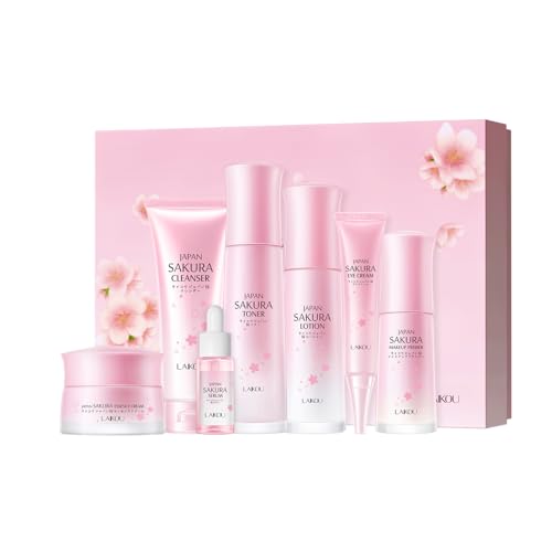 LAIKOU Sakura Gesichtspflege Set, Beauty-Geschenksets, 7 Stück Hautpflege Geschenkset Frauen, Skincare Geschenkset Teenager, mit Reiniger Toner Lotion Serum Augencreme Gesichtscreme Primer LAIKOU Sakura Gesichtspflege Set, Beauty-Geschenksets, 7 Stück Hautpflege Geschenkset Frauen, Skincare Geschenkset Teenager, mit Reiniger Toner Lotion Serum Augencreme Gesichtscreme Primer von LAIKOU