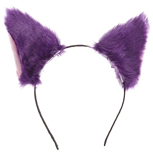 LALAFINA Kuscheltier Flauschiges Stirnband Cat Ear Headband, Fluffy Cat Hair Band Plush Ear Hair Hoop Animal Headdress for Cosplay Party (Purple) Tierische Stirnbänder Tierparty Kopfschmuck von LALAFINA