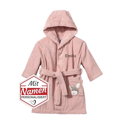 LALALO Sterntaler Bademantel bestickt mit Namen für Baby & Kinder, 100% Baumwolle, Kinderbademantel personalisiert mit Name (86/92, Emmi Girl Rosa) von LALALO