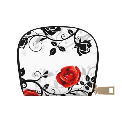 LAMAME Basketball Court Backboard Printed Leather Shell Card Bag Credit Card Holder Zip Card Holder Wallet, Blumige Rose Efeu mit Blättern Frühling, Einheitsgröße von LAMAME