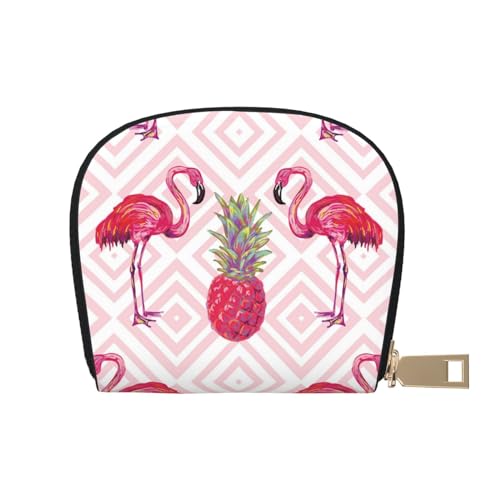 LAMAME Basketball Court Backboard Printed Leather Shell Card Bag Credit Card Holder Zip Card Holder Wallet, Pink Flamingo Ananas, Einheitsgröße von LAMAME