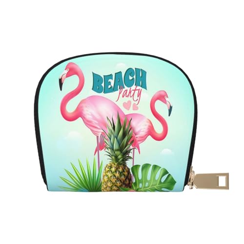 LAMAME Hirsch Gedruckt Leder Shell Karte Tasche Kreditkarte Halter Reißverschluss Kartenhalter Brieftasche, Tropischer Flamingo, Einheitsgröße von LAMAME