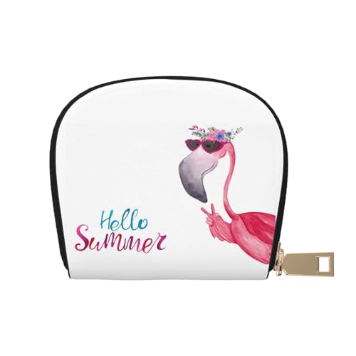 LAMAME Kaninchen in verschiedenen Posen Springen Laufen Bedruckte Leder Shell Karte Tasche Kreditkartenhalter Reißverschluss Kartenhalter Brieftasche, Flamingo, Einheitsgröße von LAMAME