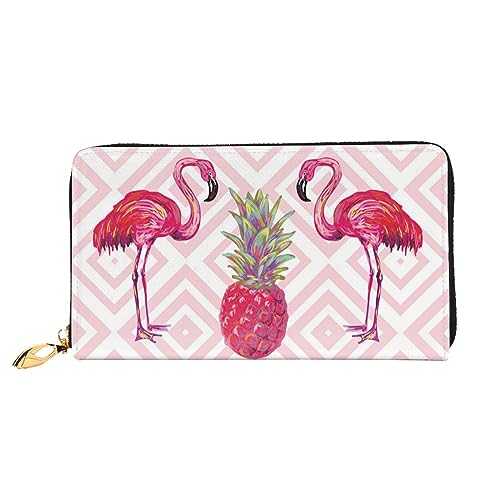 LAMAME Lavendel Wiese bei Sonnenuntergang Frühling Gedruckt Große Reise Brieftasche Männer Frauen Reißverschluss Clutch Kartenhalter, Pink Flamingo Ananas, Einheitsgröße von LAMAME