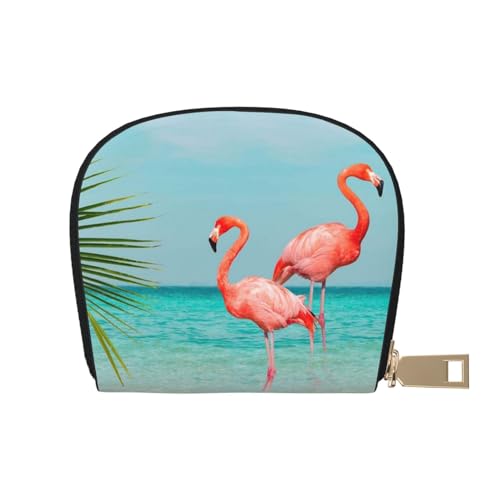 LAMAME Wild Animals Retro Farmhouse Printed Leather Shell Card Bag Credit Card Holder Zip Card Holder Wallet, Flamingo im Wasser, Einheitsgröße von LAMAME