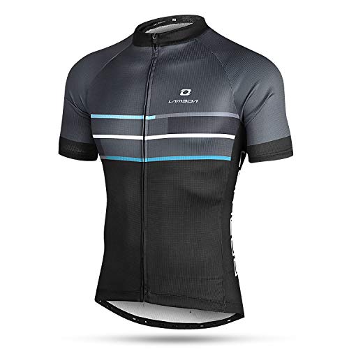 LAMEDA Kurzarm Radtrikot Fahrradtrikot Herren T-Shirt Jersey Radsport Funktionsshirt Elastische Atmungsaktive Schnell Trocknen Stoff(Blau L) von LAMEDA