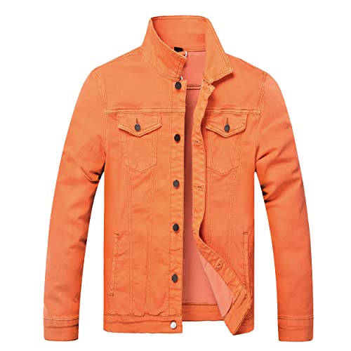 LAMKUKU Herren-Jeansjacke, zerrissen, schmale Jeansjacke, Mantel für Herren, Orange – Stretch, Large von LAMKUKU