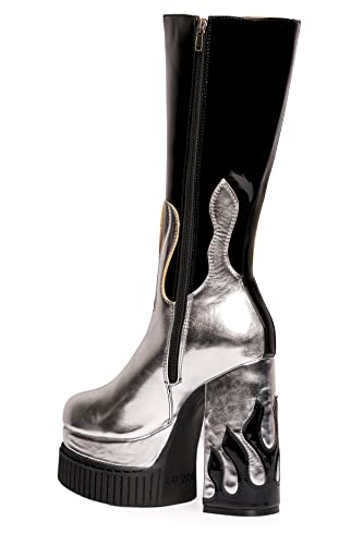 LAMODA Damen Show Off Mid Calf Boot, Black Patent Silver Pu Flame, 41 EU von LAMODA