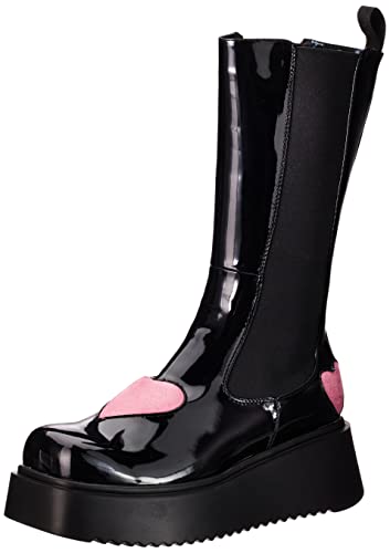 LAMODA Damen Stone Cold Lover Mid Calf Boot, Black Patent Pink Heart, 38 EU von LAMODA