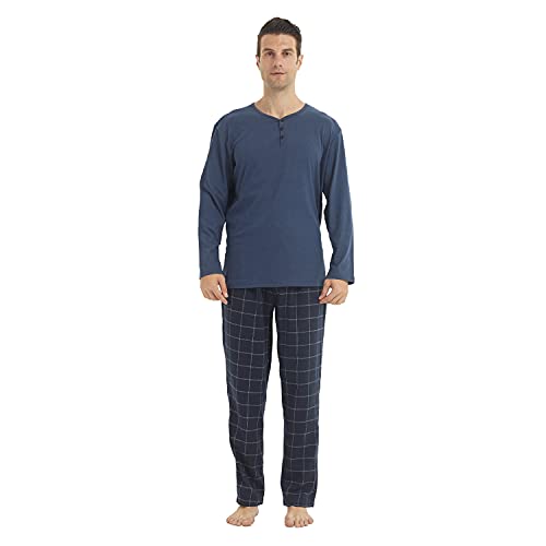 LANBAOSI Herren Schlafanzug lang Zweiteiliger Pyjama Herren lang Warm Winter Langarm Shirt & Schlafanzughose Fleece Karierte Pyjamahose von LANBAOSI