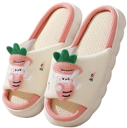 Hausschuhe für Damen Frosch Kuh Schwein Tier Hausschuhe Flachs haushalts pantoffeln Fun Cartoon Hausschuhe (Pink white, Erwachsene, Damen, 38, Numerisch (von/bis), EU Schuhgrößensystem, 39, M) von LANFIRE