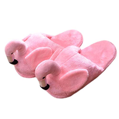 LANFIRE Flamingo Cartoon Indoor Plüsch Hausschuhe Winter Tiere Plüsch Soft-Soled Warme Bodenbelag Baumwolle Schuhe (Pink) von LANFIRE