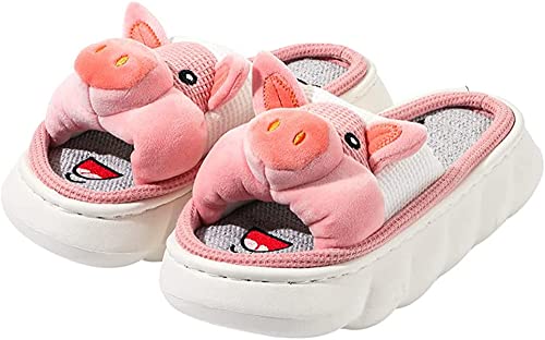 LANFIRE Hausschuhe für Damen Frosch Kuh Schwein Tier Hausschuhe Flachs haushalts pantoffeln Fun Cartoon Hausschuhe (Pink, Erwachsene, Damen, 40, Numerisch (von/bis), EU Schuhgrößensystem, 41, M) von LANFIRE