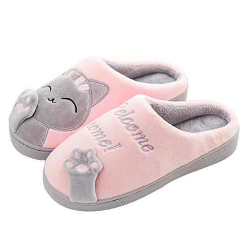 LANFIRE Herren Winter Hausschuhe Damen Hausschuhe，Tierpantoffeln mit Cartoon Katze und Pfote rutschfeste Indoor Home Hausschuhe (36/37 EU, Pink) von LANFIRE