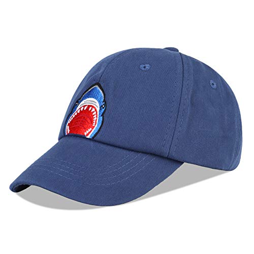 LANGZHEN Baumwolle Baseball Cap für Säugling Baby Jungen Mädchen Kleinkind Kinder Outdoor Einstellbare Nette Tier Hut (S-Shark, Navy) von LANGZHEN