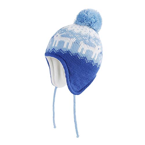 LANGZHEN Hirsch Hut für Mädchen Baby Pom Pom Beanie Kid Winter Hüte Kleinkind Kappe Stricken Warme Mützen Mützen für Baby Jungen Mädchen (Hirsch-Blau, L(50-52CM/19.69"-20.47")) von LANGZHEN