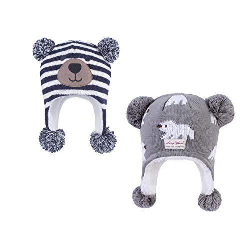 LANGZHEN Kleinkind Kinder Kleinkind Winter Hut, Earflap Strick Warme Kappe Fleece gefütterte Mütze für Baby Jungen (Bär-Navy Streifen+Eisbär bis Grau,6-12 Monate) von LANGZHEN