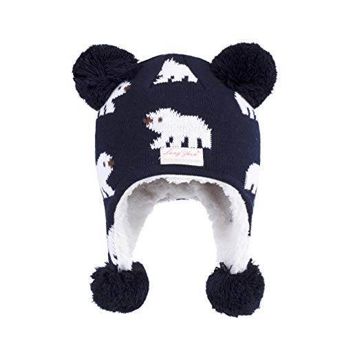 LANGZHEN Kleinkind Kinder Kleinkind Winter Hut, Earflap Strick Warme Kappe Fleece gefütterte Mütze für Baby Jungen Mädchen (Eisbär-Navy, 2-4 T) von LANGZHEN