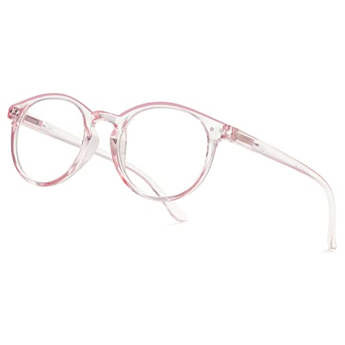 Lanomi Rund Lesebrille Blaulichtfilter Leichte Sehhilfe mit Federscharnier Lesehilfe Damen Herren Oval Brille mit Stärke Mode Accessoire Für Männer Frauen Rosa 1.0 von Lanomi