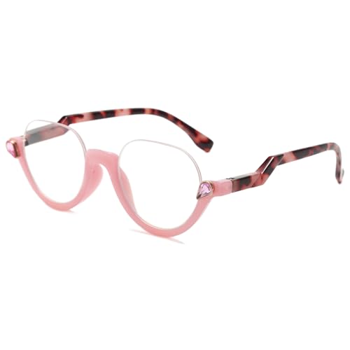 Lanomi Mode Halbrahmen Lesebrille Blaulichtfilter Rund Halbbrille Damen Herren UV400 Schutz Sehhilfe Lesehilfe Rosa Rahmen Schildpatt Arm 1.5 von Lanomi