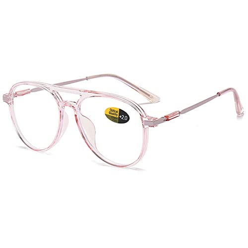 Lanomi Mode Pilot Lesebrille Blaulichtfilter Herren Damen Kunststoff Vollrahmen Lesehilfe Metallbügel UV400 Schutz Brille mit sehstärke Klar Rosa 2.0 von Lanomi