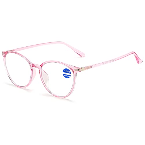 LANOMI Runden Lesebrille Blaulichtfilter Damen Herren Licht TR90 Rahmen Computer Lesehilfe Mode Cateye Brille mit Stärke Rosa 2.0 von LANOMI