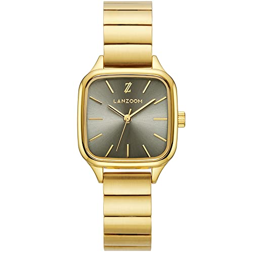 LANZOOM Damen Armbanduhr Minimalistischer Stil Zifferblatt mit Gold Stahl Band Uhr Kette Uhr Serie Evela, Green von LANZOOM