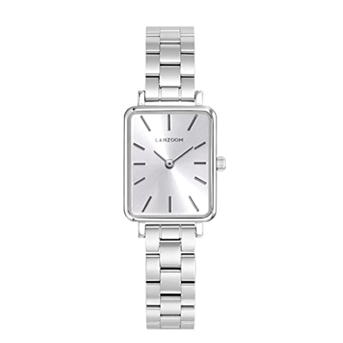 LANZOOM Vintage Silver Square Watch Damen Quarzuhr 316L Edelstahlgehäuse Bambusförmiges Armband 3ATM Wasserdicht Mineralglas Minimalistischer Stil Elegant Weiß Retro Mode Einfachheit, Weiß, Retro, von LANZOOM