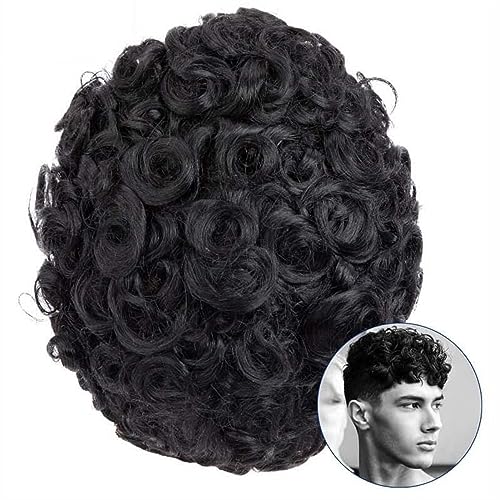 Herrenperücken 20 mm lockiges Haar-Toupet for Männer, 0,1 mm dünne Haut, PU-Basis, männliche Haarprothese, Remy-Echthaar-Perücken, Systemeinheit, langlebiges Toupet for Männer für männliche Alltagskle von LAPADULA