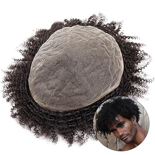 Herrenperücken Afro-Lockenperücken-Toupet for Männer, Vollspitze-Toupet-Perücken for schwarze Männer, 4–12 mm lockiges Männerhaar, Prothese, natürliches schwarzes Echthaar, Systemeinheit, Herren-Toupe von LAPADULA