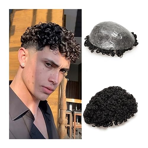 Herrenperücken Afro-Toupet for Männer, 0,12–0,14 mm Dicke, volle PU-Haut mit gewellter Vorderseite, Herren-Toupet, 15 mm Locken-Injektionsbasis, Haarteile für männliche Alltagskleidung (Color : 15mm von LAPADULA