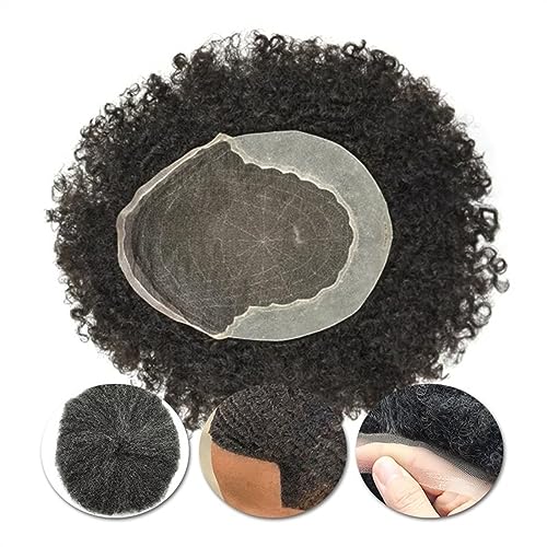 Herrenperücken Afro-Toupet for lockiges Haar for Männer, Schweizer Spitze und PU-Hautbasis, Systemeinheit for lockiges Haar, 4–25 mm, lockiges, natürliches schwarzes indisches Echthaar-Männertoupet fü von LAPADULA