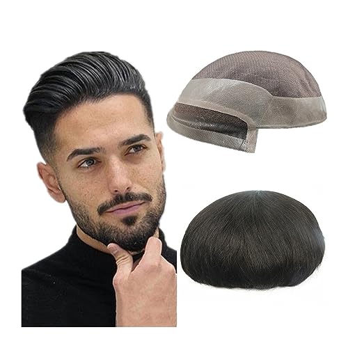 Herrenperücken Haarersatzsystem for Männer, feines Mono mit Poly-PU-Basis, Herren-Toupet, Echthaarteile #1B Off Black, 25,4 x 20,3 cm, Herren-Toupet für männliche Alltagskleidung (Color : 6 inches, von LAPADULA