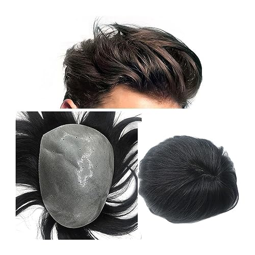 Herrenperücken Herren-Toupet, 4–6 mm PU-Haut, biologische Kopfhaut, Echthaar, Herren-Toupet, natürliches schwarzes indisches Remy-Haar, glatt, Herren-Ersatz-Haarteile für männliche Alltagskleidung (C von LAPADULA