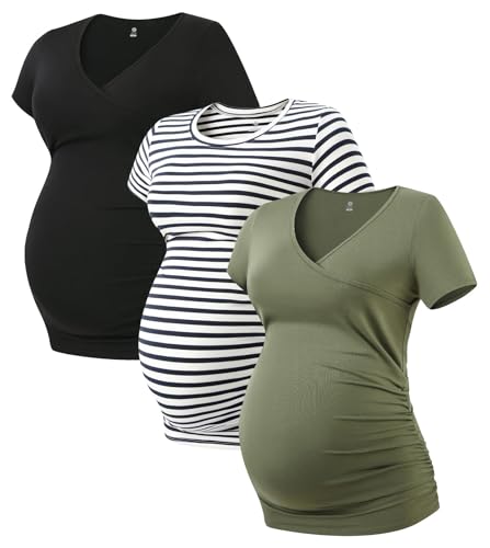 LAPASA Damen 3 er Pack Umstandstop Umstandsmode Umstandskleidung Tops Schwangerschaft Kurzarm Umstands T-Shirt L55 LAPASA Damen 3 er Pack Umstandstop Umstandsmode Umstandskleidung Tops Schwangerschaft Kurzarm Umstands T-Shirt L55 von LAPASA