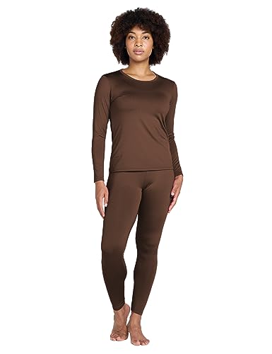 LAPASA Damen Innenfleece Thermounterwäsche Set, Thermooberteil & Thermohose Leggings Funktionsunterwäsche Sets, L17, Braun, L von LAPASA