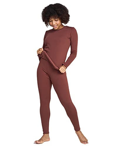 LAPASA Damen Innenfleece Thermounterwäsche Set, Thermooberteil & Thermohose Leggings Funktionsunterwäsche Sets, L44 Braun, 300 Extra warm, L von LAPASA